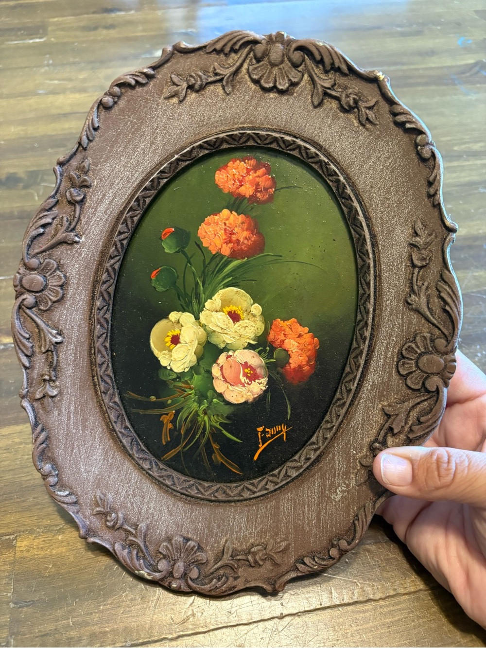 Ornate Still Life Painting Floral Artwork Vintage Dark Academia Oval Resin Frame